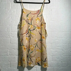 O’Neill Floral Dress Size Small Peach Green Cutout Side Tie Mini Texture